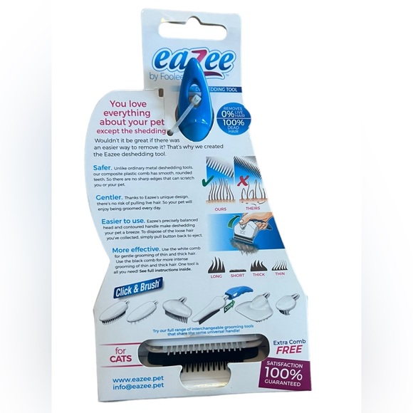 Eazee Cat DeShedding Brush By Foolee (Blue or Yellow) - Picture 2 of 2